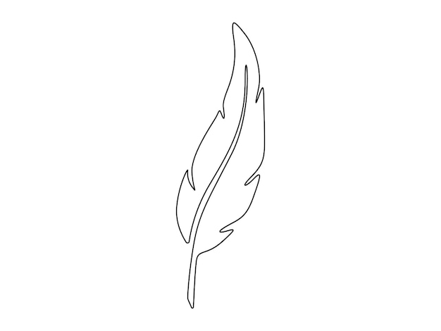 Una línea dibujando una pluma de pájaro aislada en una ilustración vectorial de fondo blanco