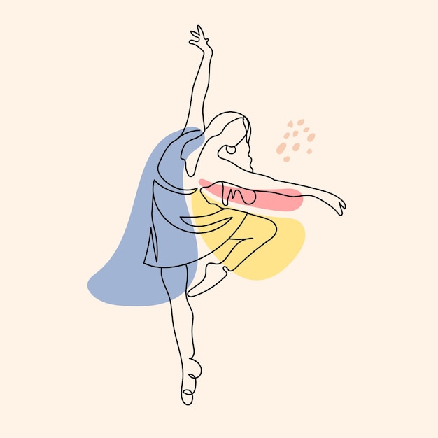 Vector una línea de dibujo bailarina de ballet figura de mujer delgada chica minimalista joven