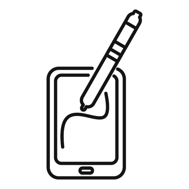 Línea de dibujo de bolígrafo en el icono de la pantalla de la tableta digital