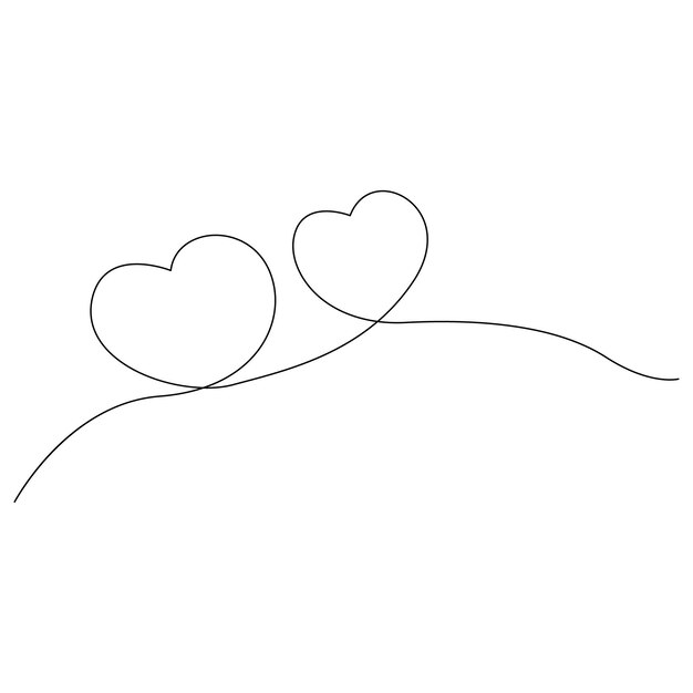 Una línea dibujo continuo de corazones formas con amor romántico contorno minimalista símbolos vectoriales