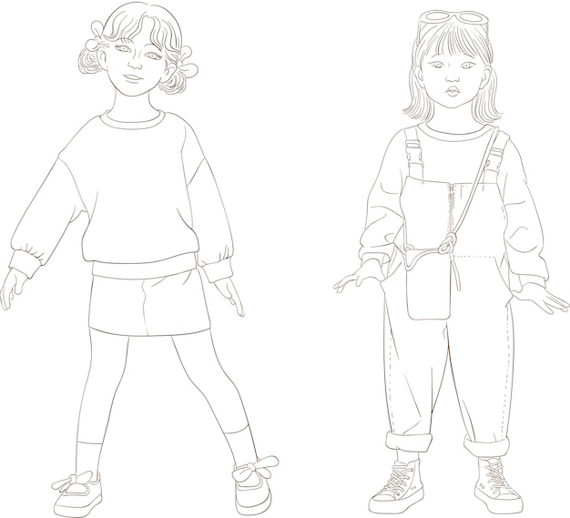 línea de dibujo de personas colección vectorial de dibujos animados de niños