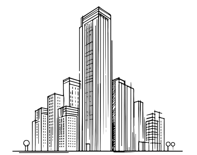 Línea de dibujos de edificios de gran altura