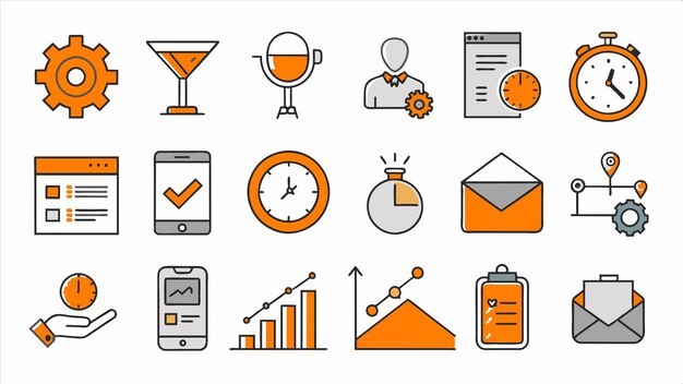 una línea de diferentes iconos incluyendo un reloj un reloj y un reloj