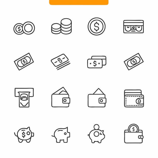 una línea de diferentes iconos con un signo amarillo que dice 1 00