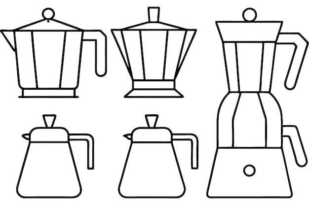 una línea de diferentes máquinas de café una de las cuales tiene un contorno blanco