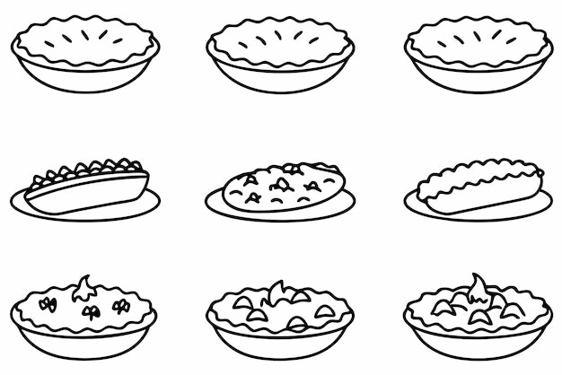 una línea de diferentes tipos de alimentos en un fondo blanco