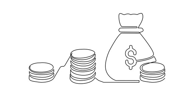 Una línea de dinero gráfico de arte financiero continuo icono financiero moneda única crecimiento gráfico de dinero de una línea