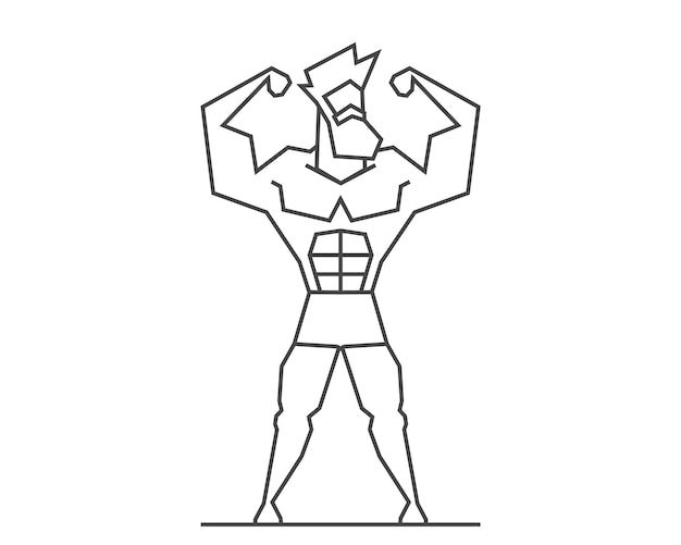 Línea de diseño logo hombre musculoso para crossfit, gimnasio, culturismo o fitness. ilustración de vector de deportista.