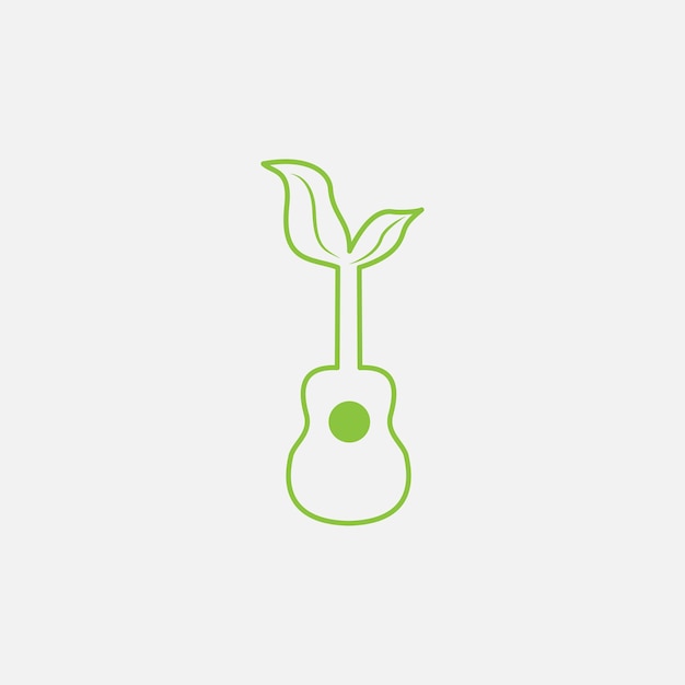 Línea de diseño de logotipo de hoja de guitarra verde vector moderno