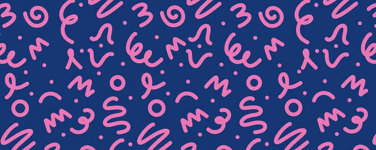 Vector línea divertida vectorial dibujado en rosa con un fondo sin costuras