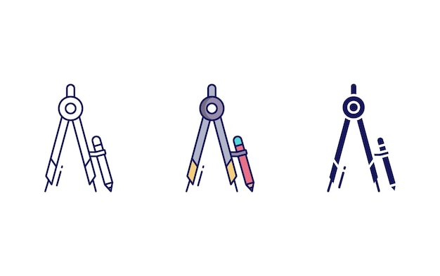 Línea divisoria e icono de glifo aislado sobre fondo blanco, brújula ilustración vectorial