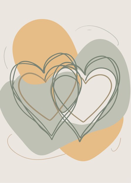 Una línea dos bocetos de amor dibujo abstracto mínimo