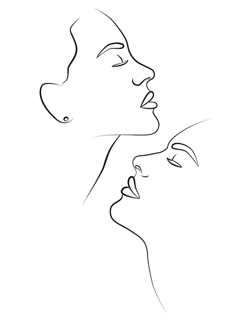 Una línea Dos caras en una línea Estampado de pareja Estampado de beso
