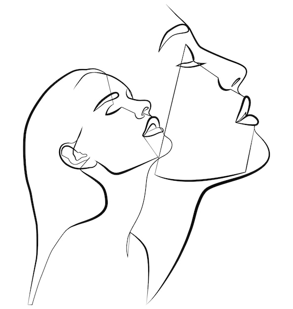 Una línea Dos caras en una línea Retrato Cara Dos caras en línea