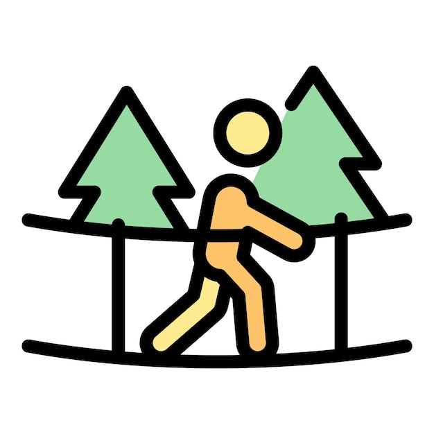 Línea de escalada icono de árbol contorno vector parque de cuerdas color plano de deporte del bosque