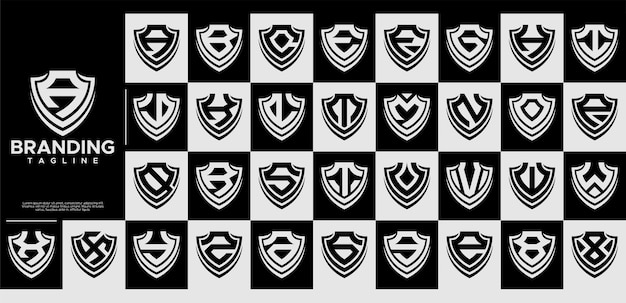 Línea escudo de seguridad letra AZ conjunto inicial de logotipo