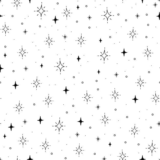 Línea estrella brillo brillo de garabato de patrones sin fisuras Estrella brillo resplandor chispa brillo brillo fondo claro Estilo de doodle de boceto dibujado a mano