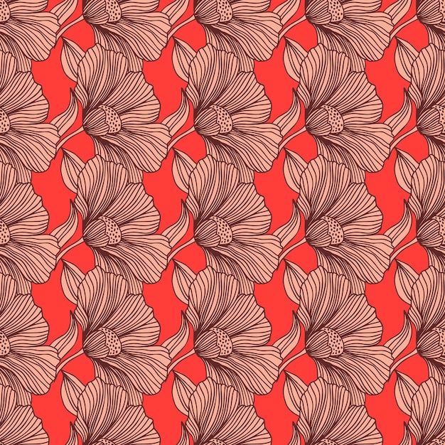 Línea floral abstracta de patrones sin fisuras en estilo retro Delicado contorno vintage flor fondo sin fin