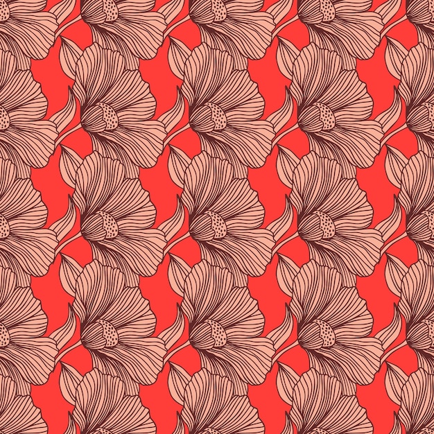 Línea floral abstracta de patrones sin fisuras en estilo retro delicado contorno vintage flor fondo sin fin