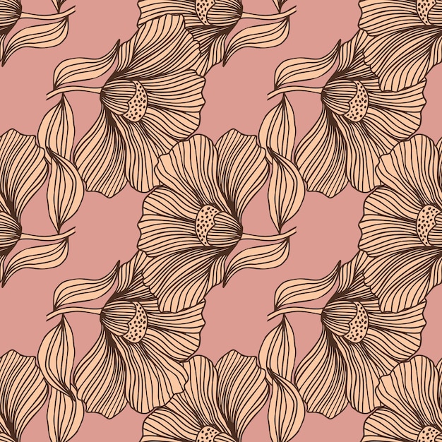 Línea floral abstracta de patrones sin fisuras en estilo retro Delicado contorno vintage flor fondo sin fin