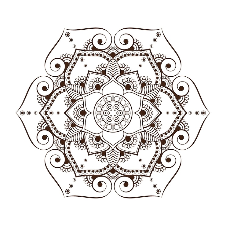 Línea floral ornamento henna círculo decorativo tatuaje patrón mandala diseño