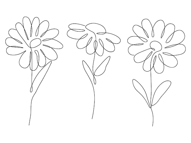 Una línea de flores continuas un solo dibujo de líneas arte de flores arte botánico flores aisladas