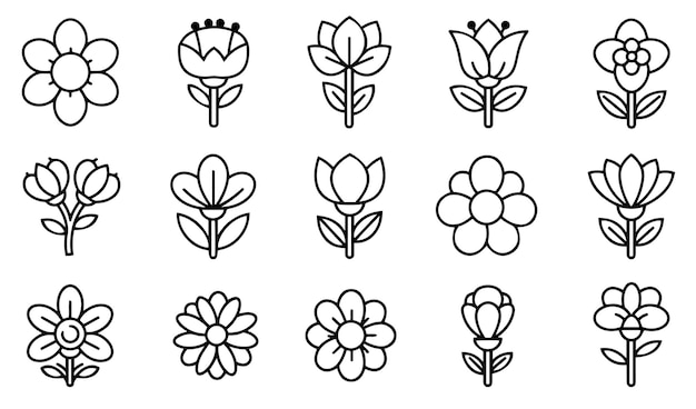Línea de flores Contorno artístico Dibujo lindo Ilustración Icono vectorial Conjunto de tatuajes Elemento vintage Gráfico