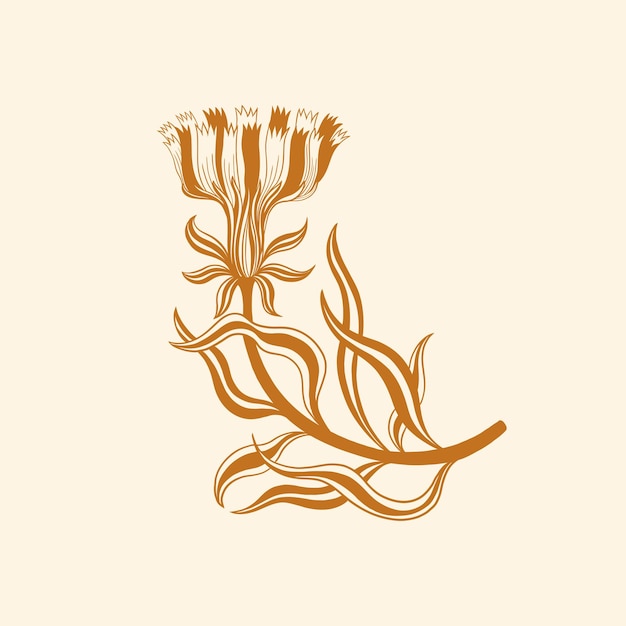 Vector línea de flores estilo dibujado a mano diseño vintage de un objeto planta elegante estilo de dibujo de william moriss