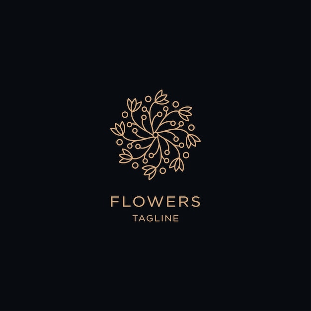 Línea de flores premium con plantilla de logotipo de estilo de arte lineal