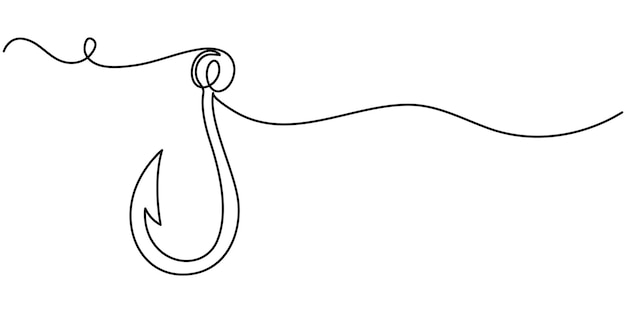 Línea de gancho de pesca vector de dibujo continuo Una línea de gancho vector de fondo pescadores de gancho