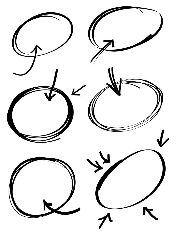 Vector línea de garabato dibujada a mano círculos flecha doodle circular para mensaje nota marca elemento de diseño ilustración vectorial