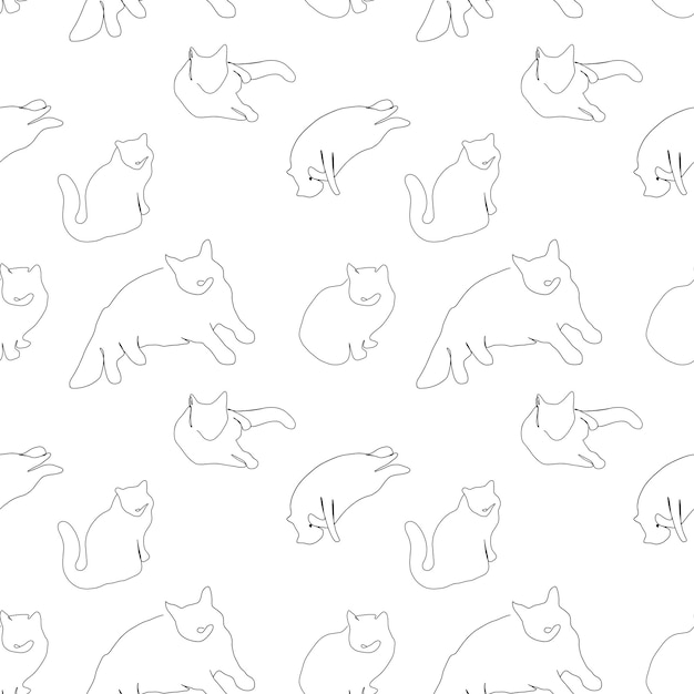 una línea gatos ilustración vectorial patrón sin costuras negro y blanco dibujos dibujos mascotas niños animales