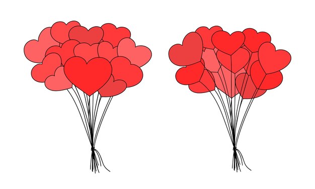 Línea de globos corazón. Muchos globos de color rojo. ilustración vectorial
