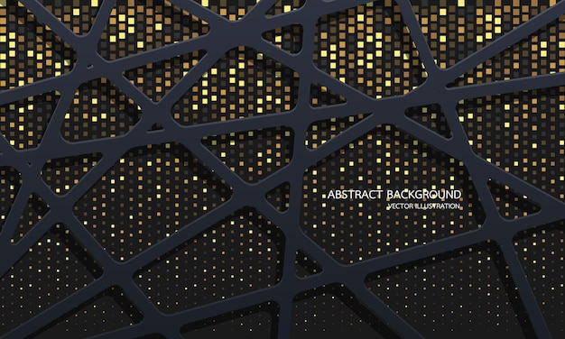 Línea gris abstracta malla cuadrados dorados brillo luz lujo tecnología futurista vector de fondo