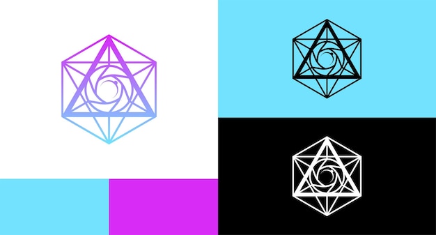 Línea hexagonal abstracta con concepto de diseño de logotipo de triángulo