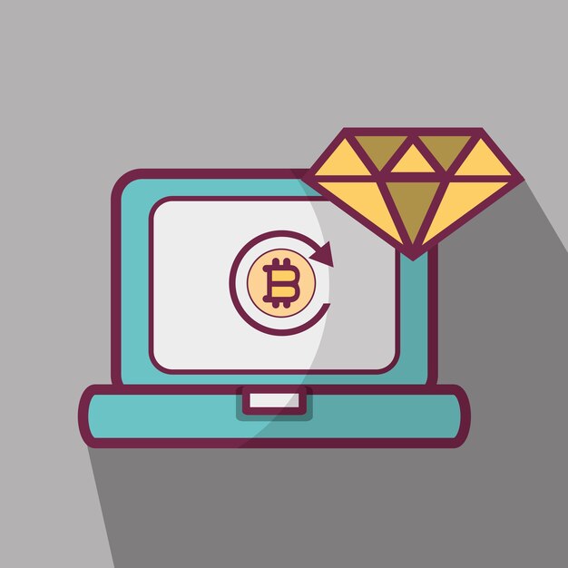 Línea, icono, computadora, bitcoin, dinero, moneda