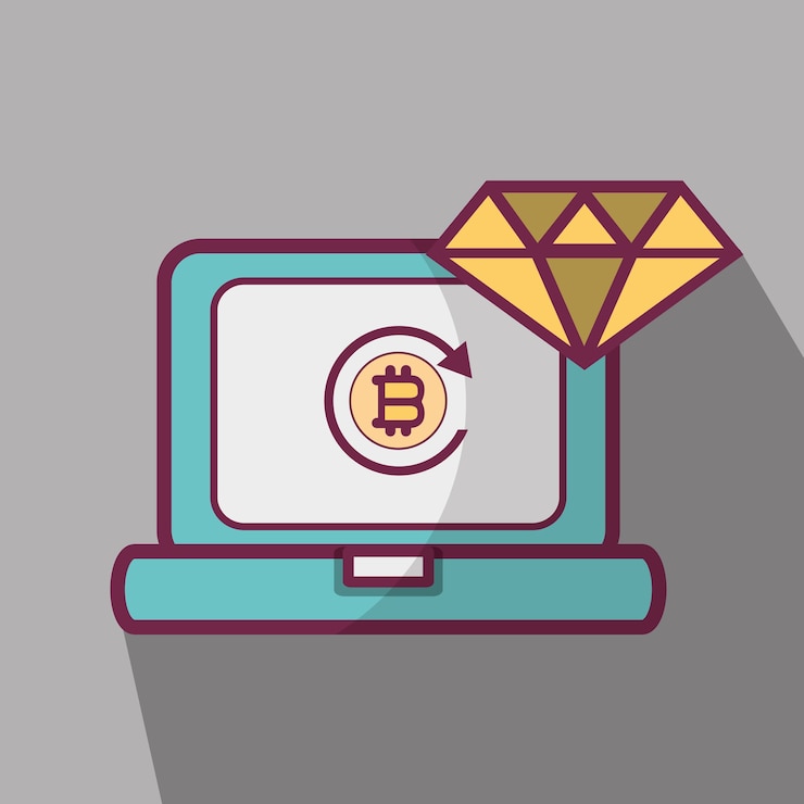 Vector línea, icono, computadora, bitcoin, dinero, moneda