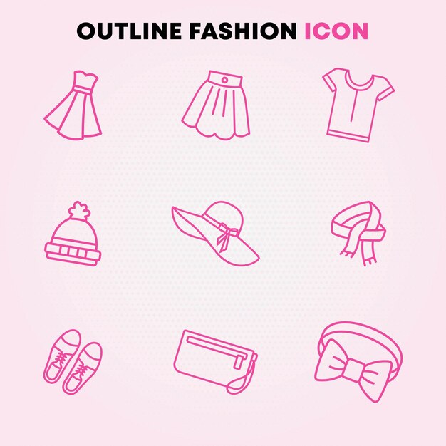 línea de icono de moda de color rosa conjunto de vector completo
