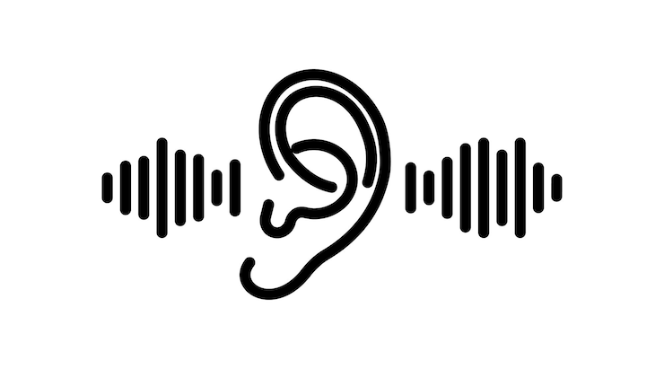 Línea de icono de oído Oído Escuchar símbolo aislado Ilustración vectorial