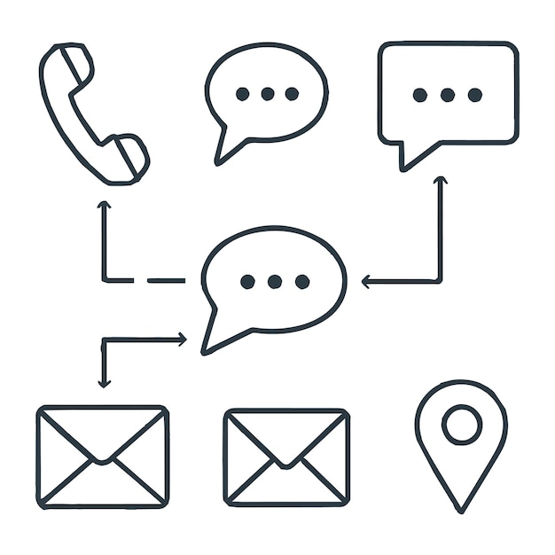 una línea de iconos de redes sociales con un teléfono y una línea de personas hablando sobre el teléfono