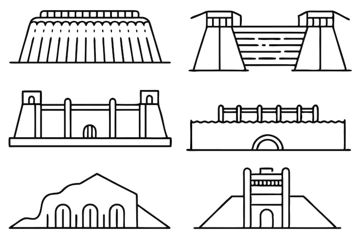 Vector una línea de imágenes de edificios y edificios