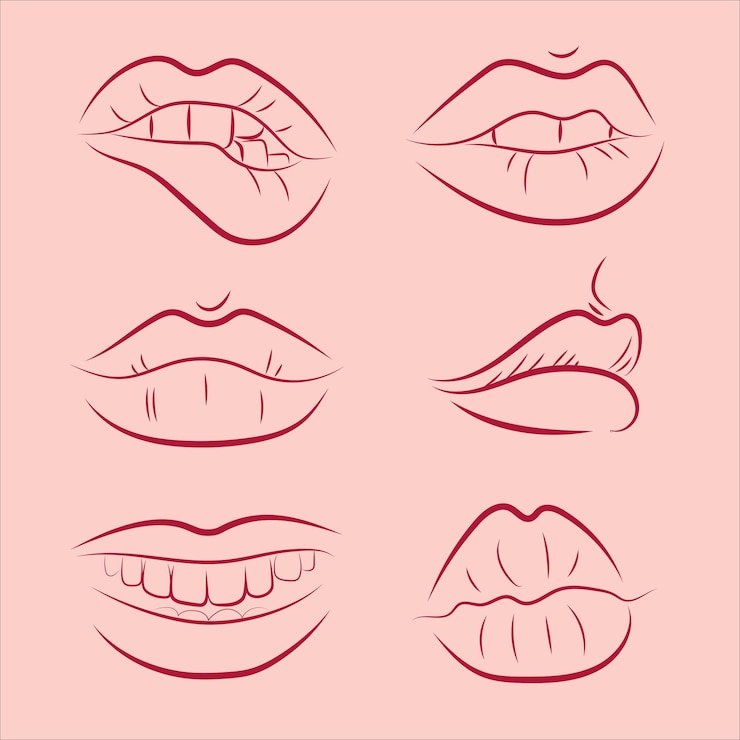 Vector línea de labios beso de ángulo diferente