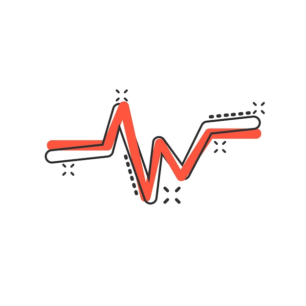 Línea de latidos cardíacos de dibujos animados vectoriales con icono de corazón en estilo cómico Ilustración del concepto de latidos cardiacos Pictograma de ritmo cardíaco Concepto de efecto de salpicaduras comerciales