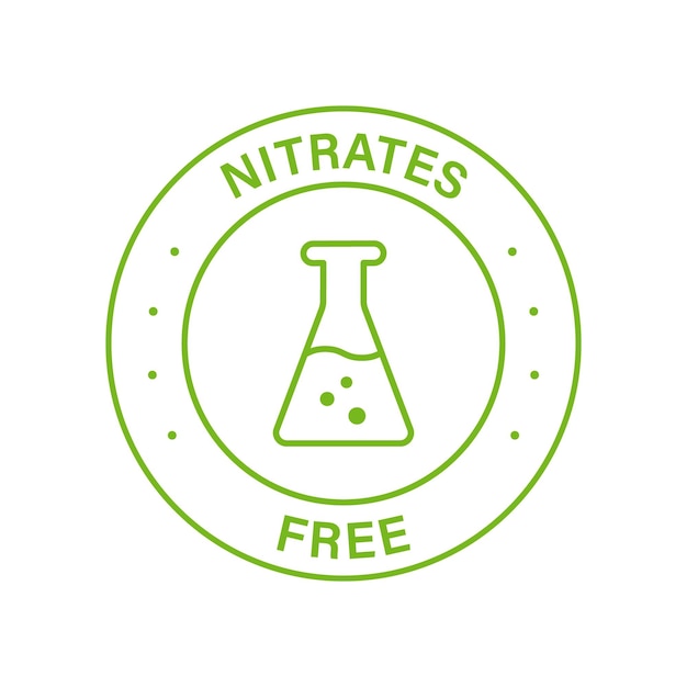 Línea libre de nitratos Sello verde Sin etiqueta de nitrato Nitritos libres en el símbolo de ingrediente alimentario Nutrición