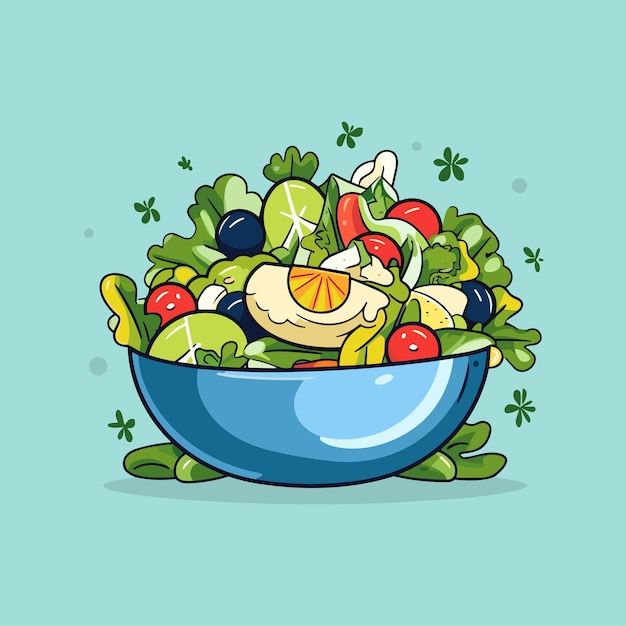 Línea limpia de ilustración de vector de ensalada y arte de clip de color fresco para web de cartel de menú