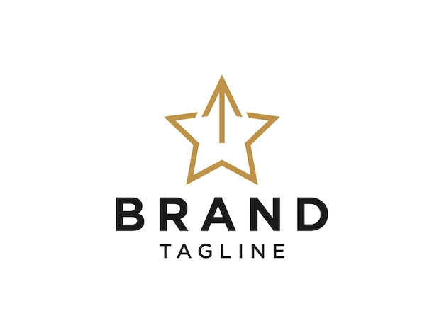 Línea de logotipo de flecha de estrella. Icono de cinco estrellas de línea geométrica retro.
