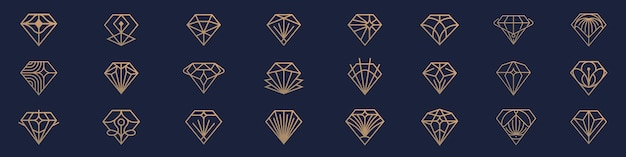 Vector línea de logotipo de joyería diamante color dorado icono conjunto de inspiración de diseño