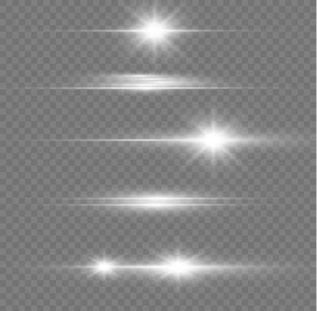Línea de luz blanca brillante Rayas horizontales de neón Rayos brillantes de luces Vector de resplandores de flash de Navidad