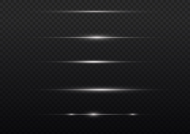 Línea de luz blanca brillante Rayas horizontales de neón Rayos brillantes de luces Vector de resplandores de flash de Navidad