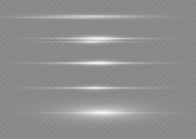 Línea de luz blanca brillante Rayas horizontales de neón Rayos brillantes de luces Vector de resplandores de flash de Navidad
